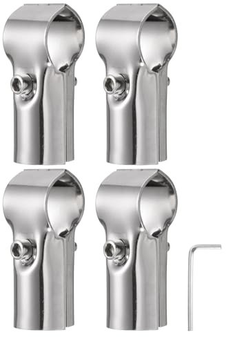 sourcing map 4Pcs 180 Degree Structural Pipe Connectors 2 Way End Rails Clamp with Wrench Stainless Steel Corner Pipe Fittings for DIY Shelf Garden Support 1 Fit Pipe Dia, Silvery