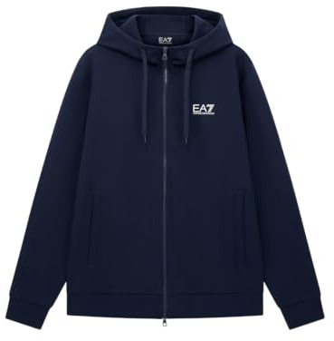 Emporio Armani EA7 Felpa con Cappuccio da Uomo Core Identity Full Zip in Cotone Felpato – 8NPM38 (IT, Testo, S, Regular, Regular, Blue)