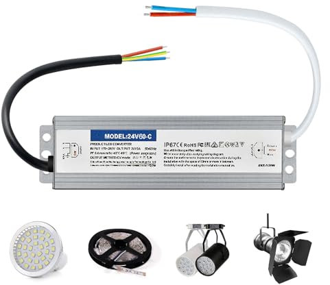 24V 60W IP67 Trasformatore LED, Alimentazione stabile per illuminazione LED, Trasformatore a prova d'acqua con protezione contro sovraccorrenti