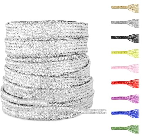 NDTEZUGT 8mm Cordones Plano Metálicos con Purpurina para Tenis | Cordone de Repuesto Brillantes y Coloridos Cordone Planos con Brillos, Cordones de Recambio