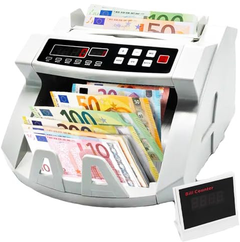Contador de billetes profesional con detector de billetes falsos y doble pantalla LED