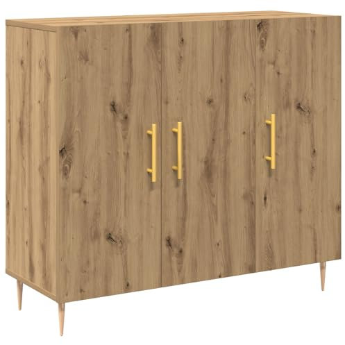 vidaXL Sideboard in Artisan Eiche 90 x 34 x 80 cm mit goldenen Griffen. Perfekte Lösung für Stauraum im Esszimmer.