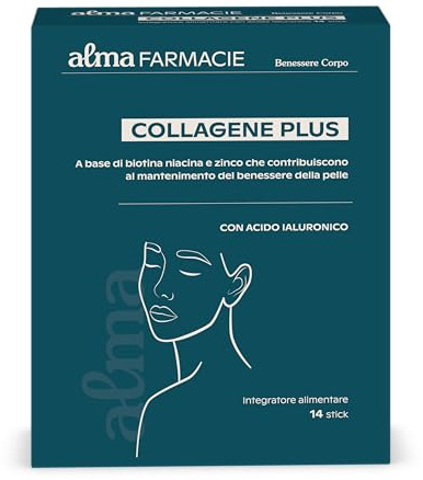 Collagene Plus idrolizzato Alma Farmacie Verisol 2.500 mg 14 Stick | Collagene Tipo I Acido Ialuronico e Biotina per bellezza di pelle, capelli e unghie. Gusto agrumi Senza glutine e lattosio