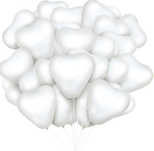 Herzluftballons Naturlatex, Hillylolly Herzluftballons Bunt, Herz Ballon Set, Latex Ballons Herz, Naturlatex, 100 Stück,für Hochzeit/Verlobung/Valentinstag/Geburtstag/Party (Weiß)