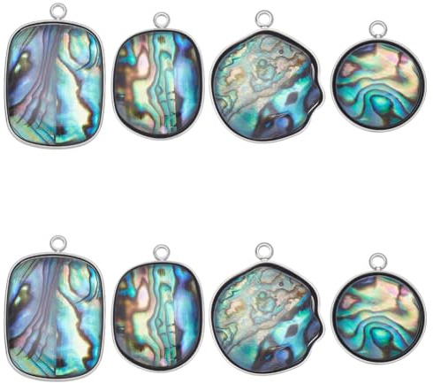 UNICRAFTALE 8 Stück 4 Stile Natürlicher Paua Muschel Anhänger Flache Runde Charm Quadratische Meeres Abalone Muschel Anhänger Mit Edelstahlschlaufe Für Die Schmuckherstellung Halsketten