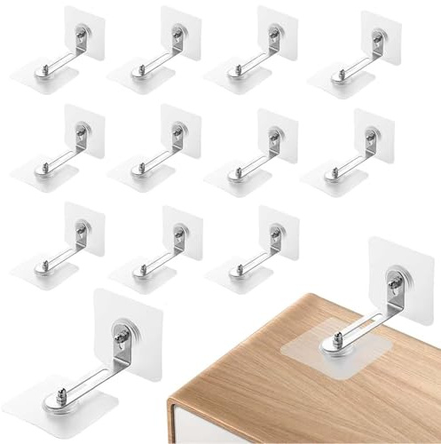 12 Pack Kippsicherung Möbel Set, kippsicherung möbel ohne bohren, wandbefestigung ohne bohren, kindersicherung schrank, Kann verhindern, dass der Schrank herunterfällt und das Kind erdrückt