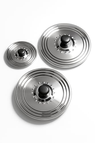 Set di 3 coperchi per pentola universale in acciaio inox 16/18/20 – 22/24/26 – 28/30/32 cm – Coperchio per pentola universale – Coperchi per pentole e padelle – Coperchio resistente antiproiezione