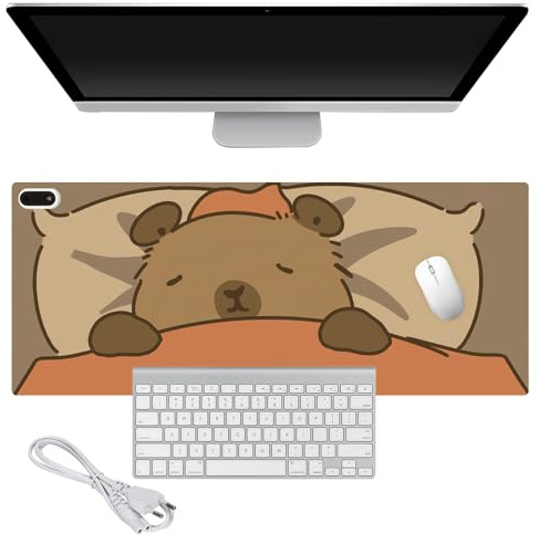 XPJBKC Capybara Beheizte Schreibtischunterlage, 80x33cm Beheiztes Mauspad mit 5 Heizstufen & 4H Abschaltautomatik und Erinnerungsfunktion für Langes Sitzen, Mauspad mit Zone Heizung für PC/Laptop, A