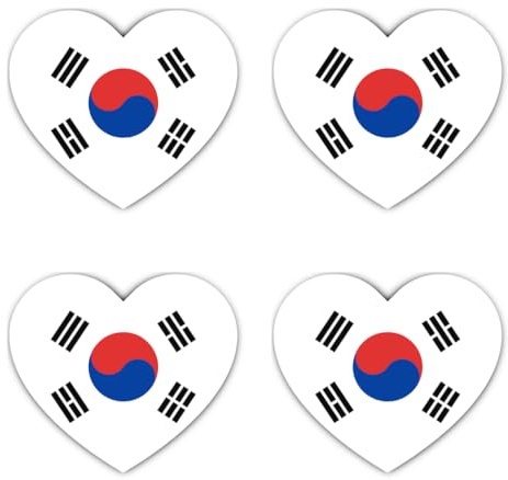 Aufkleber: 75 mm, 4 Stück - Herz-Aufkleber Flagge Südkorea Vinyl Set 4 Stück 75 mm wetterfest Deko Auto Laptop Koffer