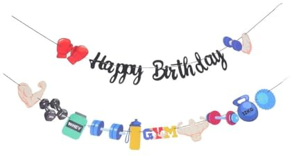 TOPPERFUN 1 Stk Gym Geburtstag Banner Papier, Fitness Partydeko Girlande, Kraftsport Wimpelkette Happy Birthday Dekoration für Bodybuilding Sportler Trainingsraum Männer Sport Motto Feier, Mehrfarbig