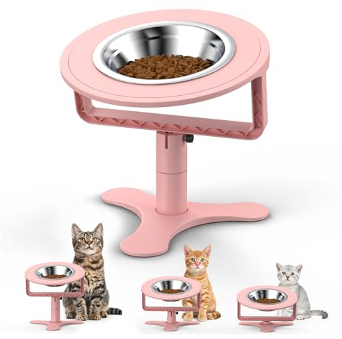 PETVENTURE Bol Surélevé pour Chat et Chiot avec Support Inclinable 0-15°, Hauteur Réglable 6/10/15 cm, Gamelles en Acier Inoxydable, Base Antidérapante – Repas Confortable et Digestion Facilitée