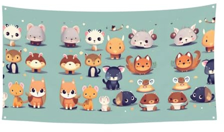 Niedliche kleine Tiere, bedrucktes Banner, hängende Flagge, 178 x 88,9 cm, Feiertagsparty, Weihnachten, Versammlung, Banner – 180 x 90 cm