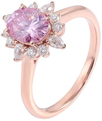 Musihy Donna Oro rosa 18 carati Elegante anello di fidanzamento a forma di fiore con moissanite rosa da 2 carati, Taglia 21