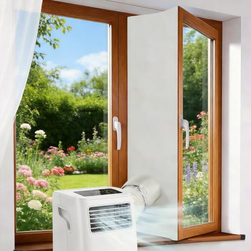 Fensterabdichtung für Mobile Klimageräte, Qoosea 5M Fenster Klimaanlage Abdichtung Verdickt mit Doppeltem Kordelzug, Hot Air Stop AC Window Seal Set Fensterdichtungen für Klimaanlagen