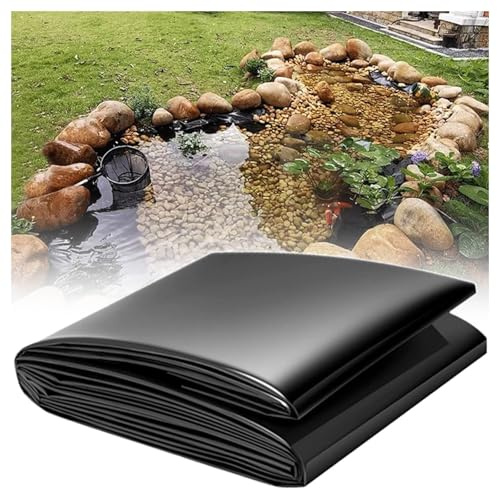 GyfZanthine Teichfolie 4x4m/13.12x13.12ft,Schwarzes HDPE, Verschiedene Größen, Wetterbeständigkeit, Reißfest, Flexibel, Springbrunnen, Fischteiche, Wassergarten
