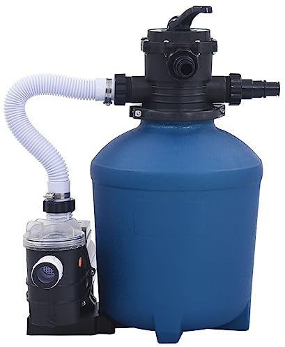 Impianto filtrante a sabbia per piscina 10980 l/h con timer, 530 W, pompa filtro a sabbia per piscine fuori terra, valvola a 7 vie, attacco 32/38 mm, set di filtri per piscina, blu