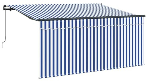 Xhnifbn Gelenkarmmarkise Einziehbar 300 x 200 cm Markise für Terrasse und Garten Sonnenschutz Windschutz Aluminium Rahmen mit Jalousie Blau Weiß