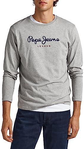 Pepe Jeans Eggo Men's T-Shirt Slim Fit Long Sleeve Grey (Grey Marl), XL