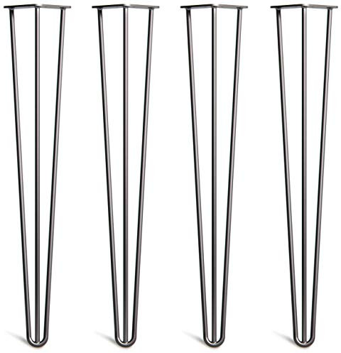 Lot 4 Pieds En Épingle À Cheveux En Acier 10mm Haute Qualité - Style Milieu 20ème Siècle - Protège-Pieds, Guide Installation, Vis Inclus - Disponible Dans 10-86cm Et Une Gamme Complète De Finitions