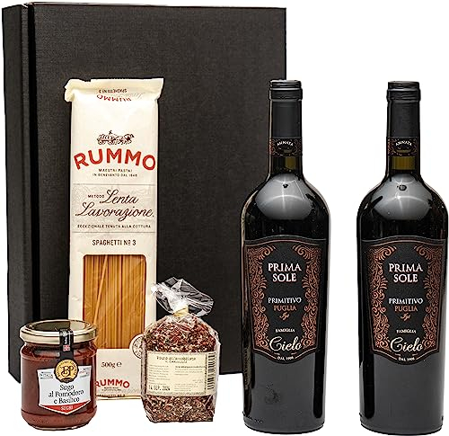 Geschenkkorb Italia mit Prosecco, Pasta, Sugo Basilico und Bruschetta-Gewürzmischung, Focaccine | Ein Präsentkorb mit italienischen Spezialitäten für Männer und Frauen.