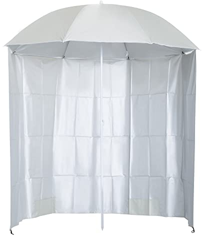 Outsunny 88 Arc 2.2M Fishing Umbrella Beach Parasol with Sides Brolly Shelter Canopy Shade with FREE Carry Bag Off-White