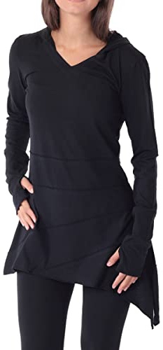 PUREWONDER Kleid Longshirt Tunika Elfenkleid Zipfelkapuze dr60