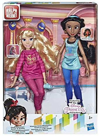 Disney Prinzessinnen Comfy Squad Jasmine und Aurora, Puppen zum Film Chaos im Netz mit Freizeit-Outfit und Zubehör