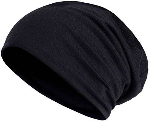 Hatstar 2in1 Reversible Damen Beanie | Damen und Herren Mütze | Baumwoll Sommermütze | Fahrradmütze (1 farbig | schwarz)