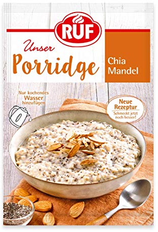RUF Porridge Chia Mandel, Instant Haferbrei mit Chiasamen und Mandeln, das Superfood fürs Büro, nach dem Workout oder Zwischendurch, 1 x 65g Beutel