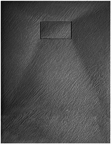 Piatto Doccia Spessore 2.6 Cm In Resina Effetto Pietra Stone Ardesia Filopavimento Antiscivolo Indistruttibile Riducibile Arredo Bagno Con Griglia Di Copertura Colore Nero (90 x 180 cm)