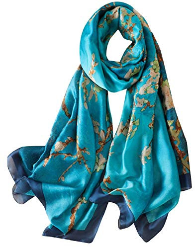heekpek Bufanda Seda Mujer Satín Bufanda Estampada Ligero Elegante Chal Fulares Cuello Pañuelo de Seda para Mujer