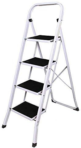 4 Step Ladder Foldable Heavy Duty Steel Protable Non Slip Step Ladder Tread Safety, DIY for Home, Outdoor, Garden, Garage, 300lbs Max Capacity - 5 Year Warranty