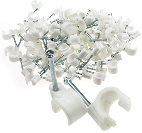 Cable Clip Hook Style 8mm to 12mm Round for Fastenings Cables White [100 Pack]