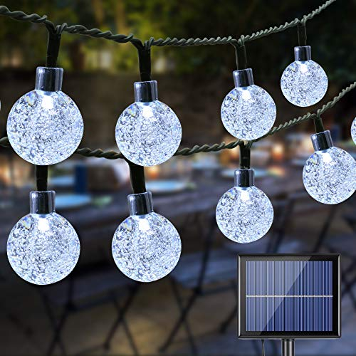 Guirlande Guinguette Lumineuse Solaire, BrizLabs 20M 100 LED Cristal Boules Extérieure et Intérieur Étanche 8 Modes Lumières pour Jardin, Patio, Terrasse, Clôture, Mariage, Fête, Blanc Froid