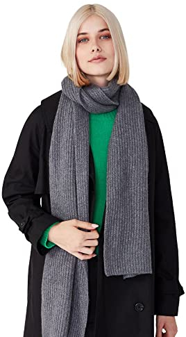 Style & Republic Damen Schal aus 100% Kaschmir | edler Damen-Schal aus feinstem Cashmere | Größe 196 x 28 cm (Grau Melange)