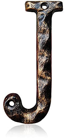 Hausnummern & Buchstaben, gut sichtbare Gusseisen-Metall, Haus-Adressnummer für Street Office Briefkasten, antikes Messing (Buchstabe J)