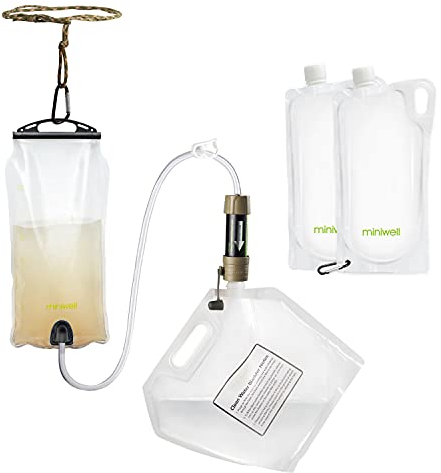 miniwell Outdoor Wasserfilter, Wasser Filter für Camping Reisen und Wandern, Wasseraufbereiter für Trinkwasser (Mit Wasser-Reservoir und Wasserbeutel)