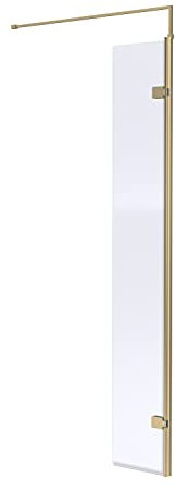 nuie WRSCBB030H Modern Bathroom 8mm Toughened Safety Glass Wetroom Hinged Return (Use in Conjunction with Another Screen), 300mm, Brushed Brass