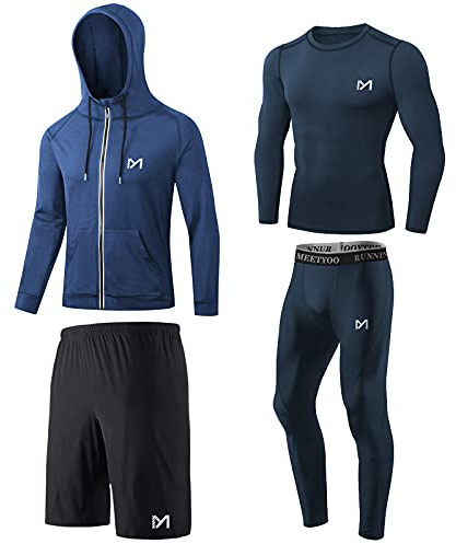 MEETYOO Herren Kompressionsshirt Set, Blau-langarm, L EU