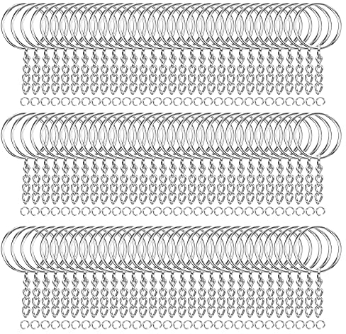 HAUTOCO 100Stück 25mm Schlüsselringe mit Kette und Biegeringen, Schlüsselanhänger-Kit, für DIY Schlüssel Handwerk, Schlüsselanhänger Zubehör, Schmuckherstellung (Silber)