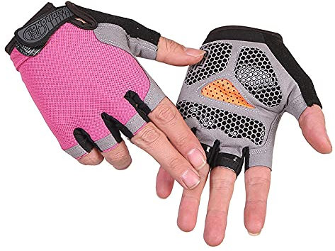 TAHUAON Gants de gym demi-doigts unisexes pour canoë, planche à voile, kitesurf, voile, cordon de poignet réglable (mise à niveau - Rose S)