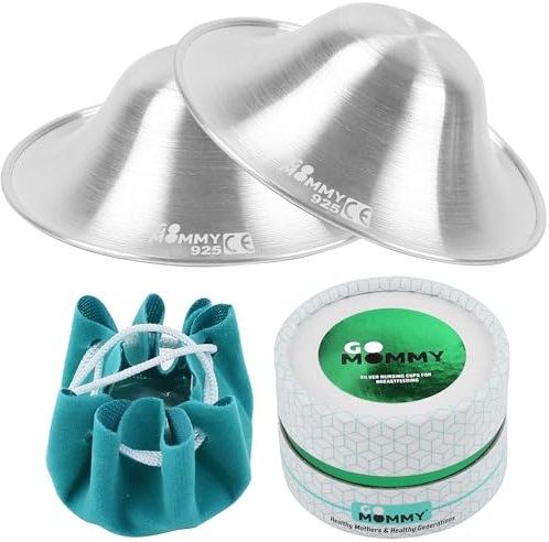 GoMommy The Original Silver Nursing Cups, Nipple Shields for Nursing Newborn, Nipple Protector for Breastfeeding, Nipple Covers Breastfeeding, No Need Nipple Cream, Newborn Essentials Must Haves, XL