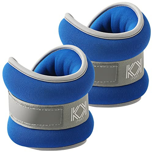 KK Neoprene Ankle Straps Pair - Adjustable Straps for Ankle - 1 KG Blue Leg Weights Pair for Exercise - Adjustable Straps with Neoprene Padding for Walk, Running, Workout, Gymnastics, and Training