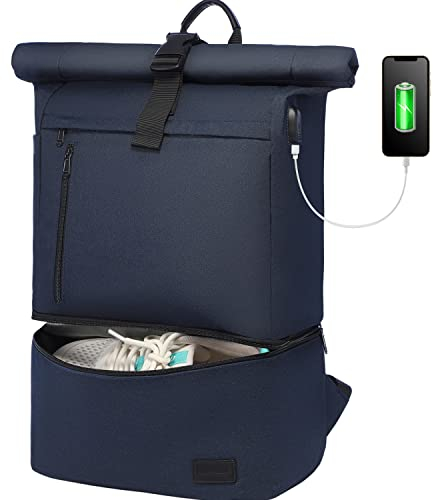 LOVEVOOK Rolltop Rucksack Herren Damen, Wasserdicht 17 Zoll Laptoprucksack Reiserucksack mit Schuhfach, Gym Bag Backpack, Sportrucksack für Reisen Schule