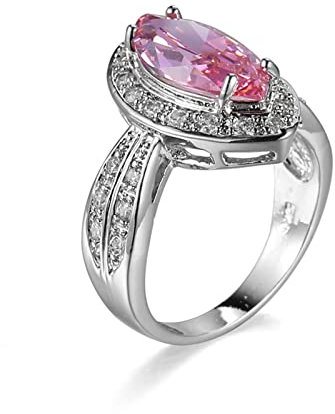 Stfery Bague Bijoux Plaqué Argent, Alliance Fiancaille Marquise Bague Zirconium Rose pour Le Jour du Souvenir, Taille 61.5