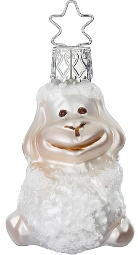 inge-glas Christbaumschmuck Schaf 6cm mundgeblasenes Glas handbemalt - Weihnachtsbaumschmuck Lamm Weiß - Weihnachtsdeko Anhänger Bauernhof - Weihnachtskugeln & Glasfiguren Tiere, 10028S022