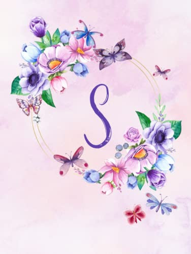 2022-2024 (3 Year) Monthly Calendar Planner – Letter S – Pink, Purple & Blue Butterfly Floral Watercolor Wreath Design: Personalized Hardcover Notebook Gift for Women, Teens, Girls (8.5x11)