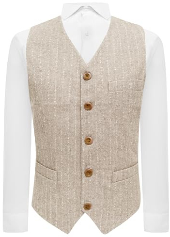 King & Priory Haferflocken Fischgrätenmuster mit Nadelstreifen, Beige