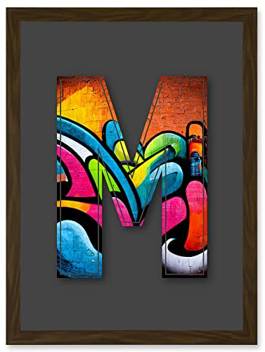 Wee Blue Coo Letter M Tagging Orange Blue Pink Decorative Graffiti Mural Alphabet Initial Stencil Artwork Framed Wall Art Print A4