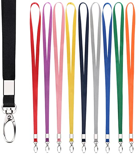 Segus Schlüsselband 10 Stück Zehn Farben, Nackenband aus Nylonimitat mit Metall Karabinerhaken, ID, Schlüssel, Halsriemen Lanyard Geeignet für Männer Frauen als auch Kinder, Farbiges Umhängeband -Bunt